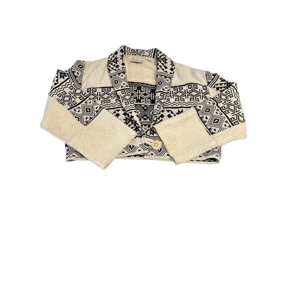 Black & White Geometric Print Cropped Jacket With Shawl Collar & Wide Sleeves  1 - Picture 7 of 10